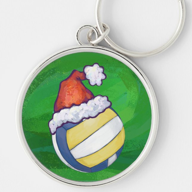 Volleyball with Christmas Hat Keychain (Front)