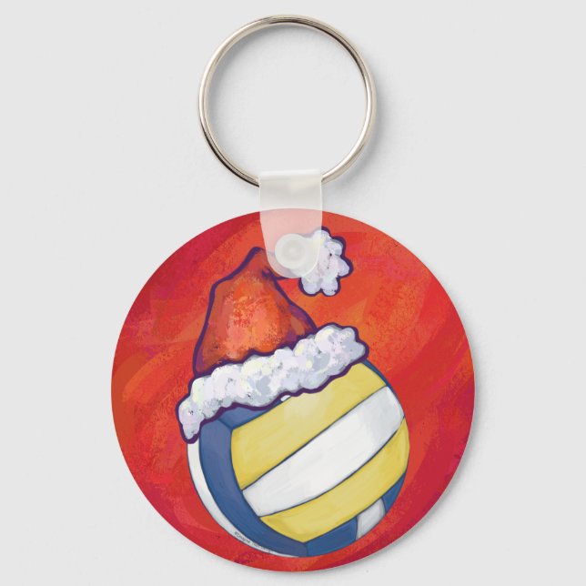 Volleyball with Christmas Hat Keychain (Front)