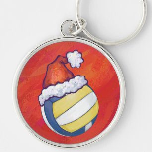 Volleyball with Christmas Hat Keychain
