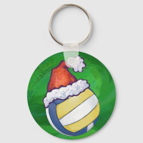 Volleyball with Christmas Hat Keychain