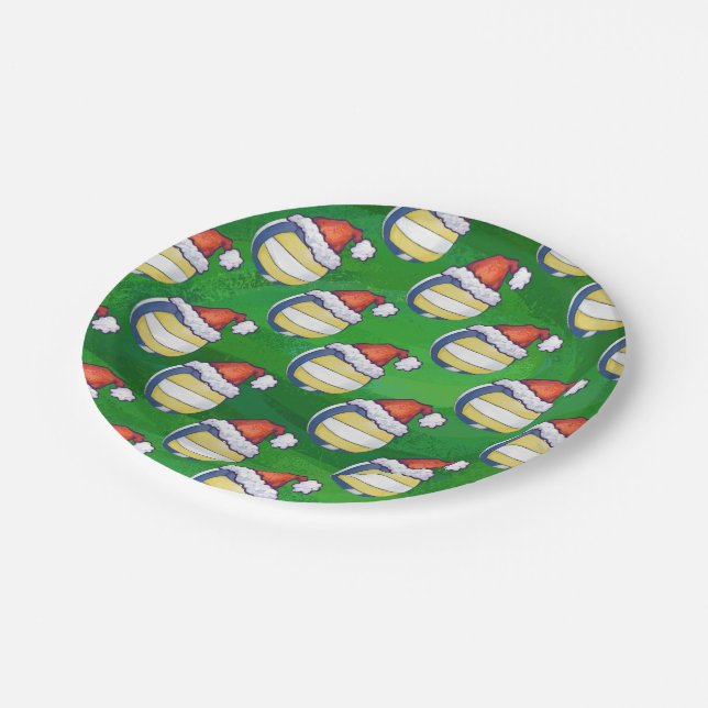 Volleyball with Christmas Hat Paper Plates (Angled)