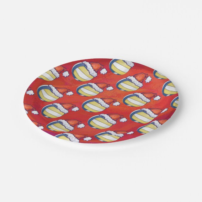 Volleyball with Christmas Hat Paper Plates (Angled)