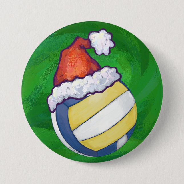 Volleyball with Christmas Hat Pinback Button (Front)