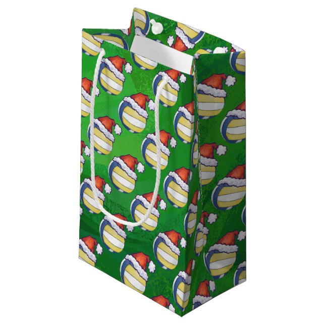 Volleyball with Christmas Hat Small Gift Bag (Front Angled)