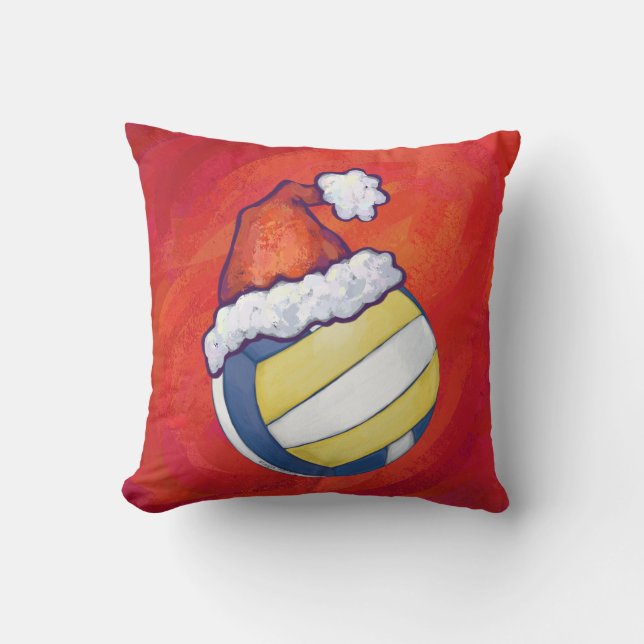 Volleyball with Christmas Hat Throw Pillow (Front)