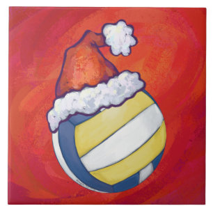 Volleyball with Christmas Hat Tile