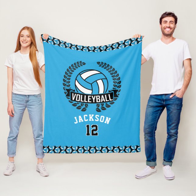 Volleyball with DIY Number - Baby Blue Fleece Blanket (In Situ)