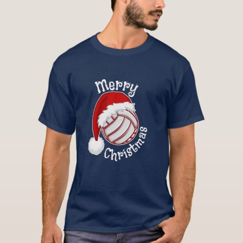 Volleyball with Santa hat Funny Christmas print T_Shirt