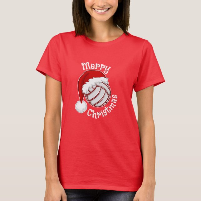 Volleyball with Santa hat Funny Christmas print T-Shirt (Front)
