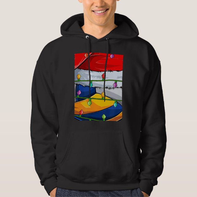 Volleyball  Xmas Lights Santa Volleyball Christmas Hoodie (Front)