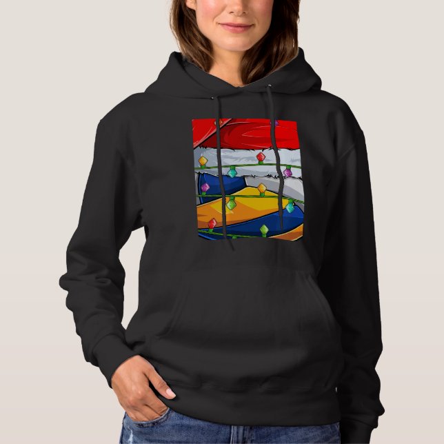 Volleyball  Xmas Lights Santa Volleyball Christmas Hoodie (Front)