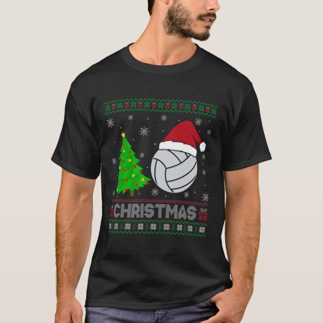 Volleyball Xmas Tree Lighting Ugly Christmas Sweat T-Shirt (Front)