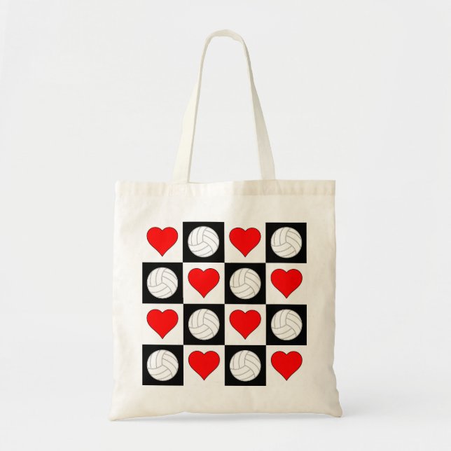 Volleyballs and Hearts Checker Pattern Tote Bag (Front)