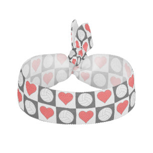 Volleyballs and Hearts Cute Checkered Hairtie