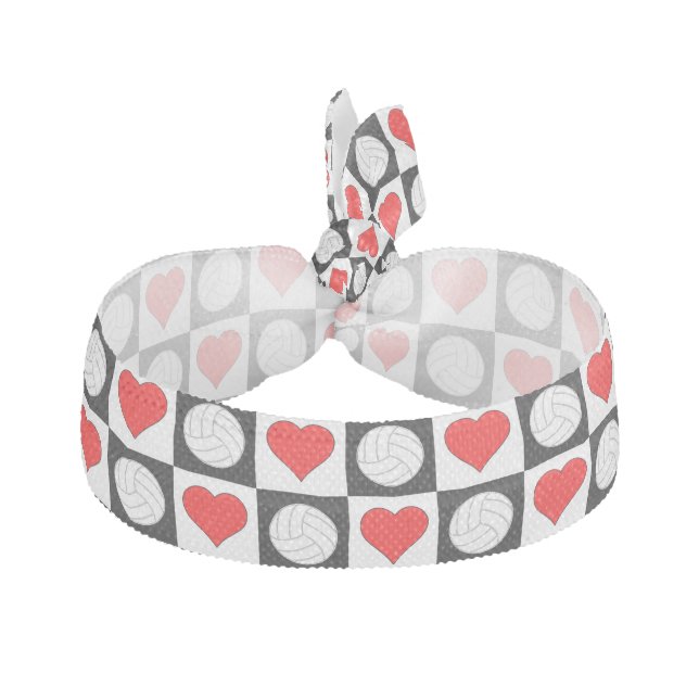 Volleyballs and Hearts Cute Checkered Hairtie (Front)
