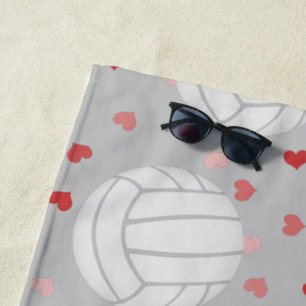 volleyballs and hearts pattern personalized beach towel
