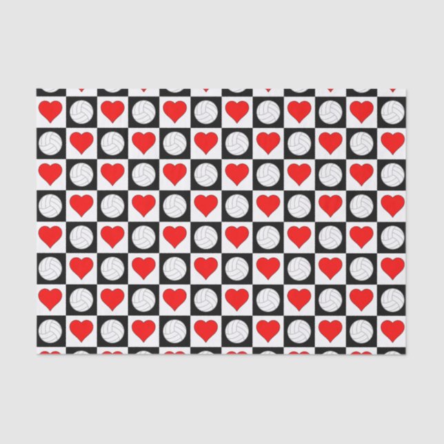 Volleyballs and Hearts Pattern Tissue Paper (Front)