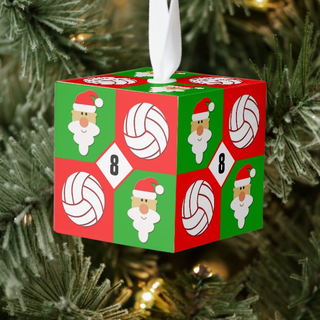 Volleyballs and Santa Clause Custom Jersey Number Cube Ornament (Tree)