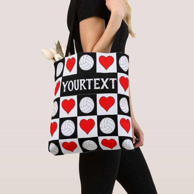 Volleyballs & Hearts Custom Volleyball Team Sports Tote Bag (Close Up)