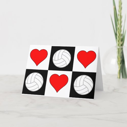 Volleyballs  Hearts Cute Checkered Greeting Card