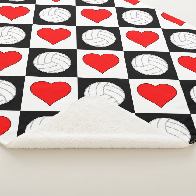 Volleyballs & Hearts Cute Checkered Pattern Warm Sherpa Blanket (3/4)
