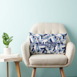Volleyballs pattern w net bkgrd navy lt blue lumbar pillow