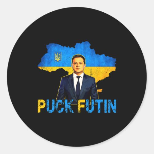 Volodymyr Zelensky Puck Futin Meme I Stand With Uk Classic Round Sticker