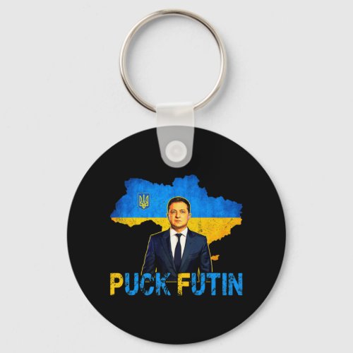 Volodymyr Zelensky Puck Futin Meme I Stand With Uk Keychain