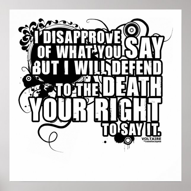 Voltaire Quote (B&W) Poster (Front)