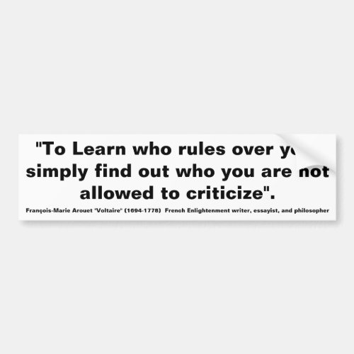 VOLTARE To Learn who Rules Over you Bumper Sticker