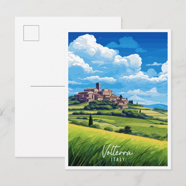 Voltera Italy vintage travel illustration Postcard (Front/Back)