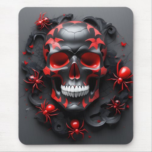 Volumetric style nature artwork skull and spiders  mouse pad