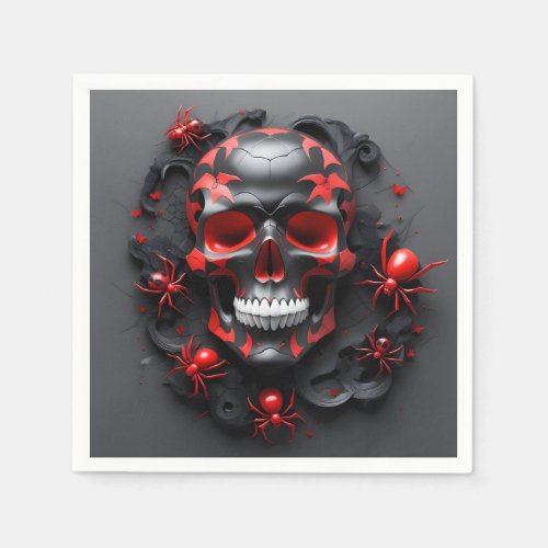 Volumetric style nature artwork skull and spiders  napkins