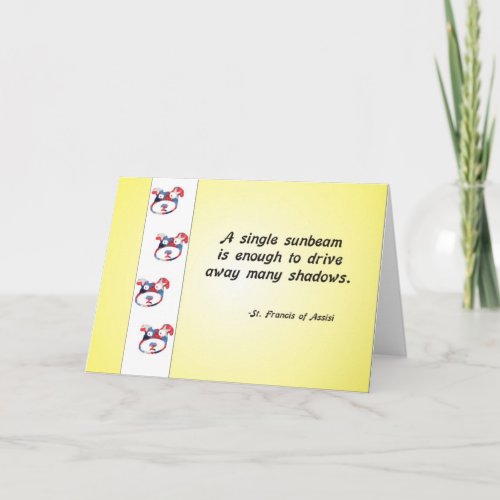 Volunteer Appreciation Dog Face and Sunbeam Quote Thank You Card