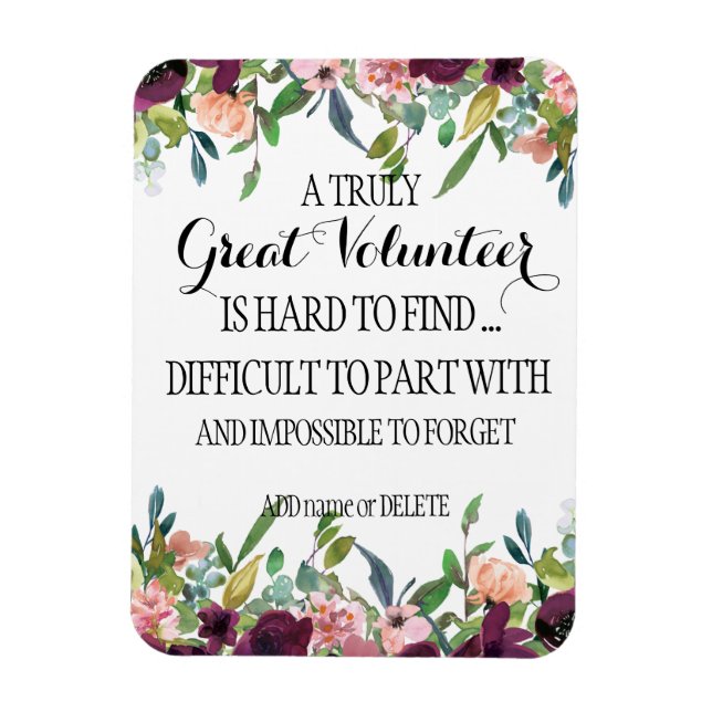 Volunteer appreciation magnet gift Floral Design (Vertical)