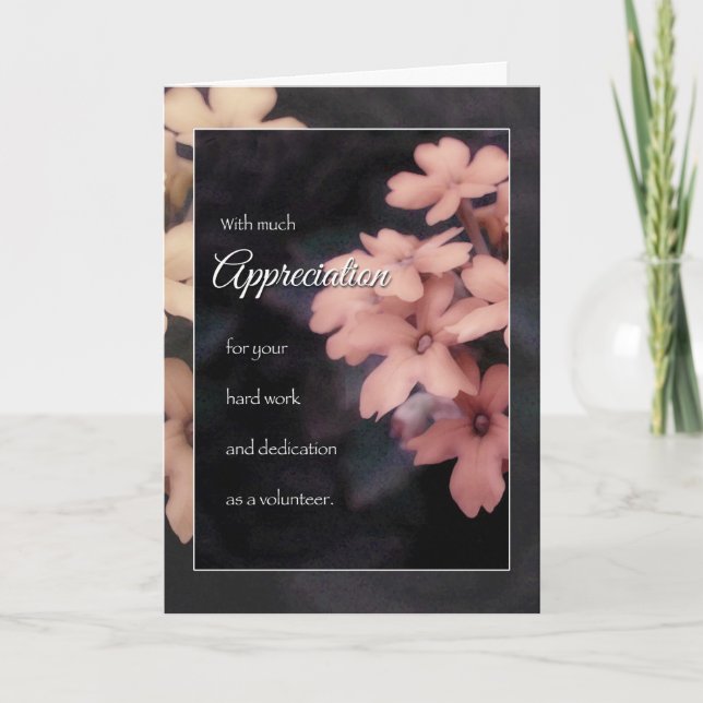 Volunteer Appreciation, Pink Floral Thank You Card (Front)