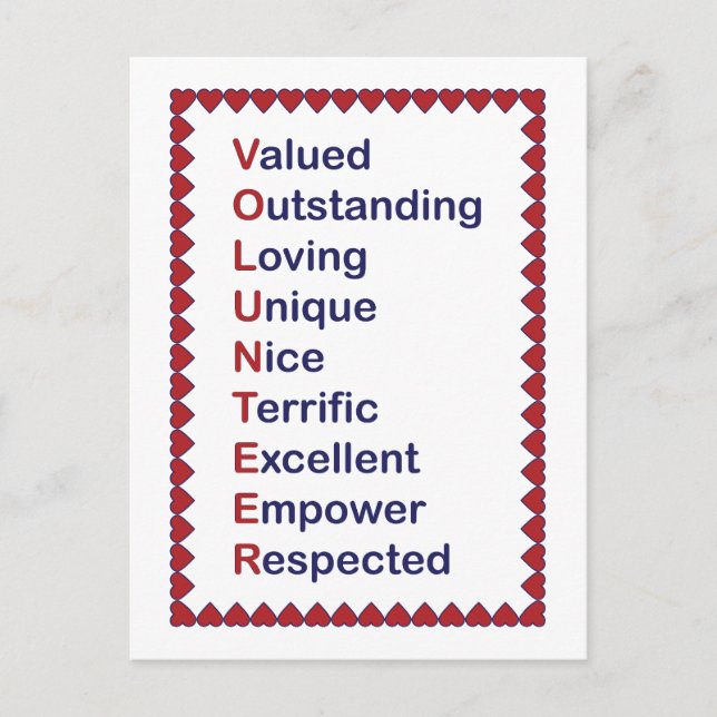 Volunteer Appreciation Thanks Hearts Red White Postcard (Front)