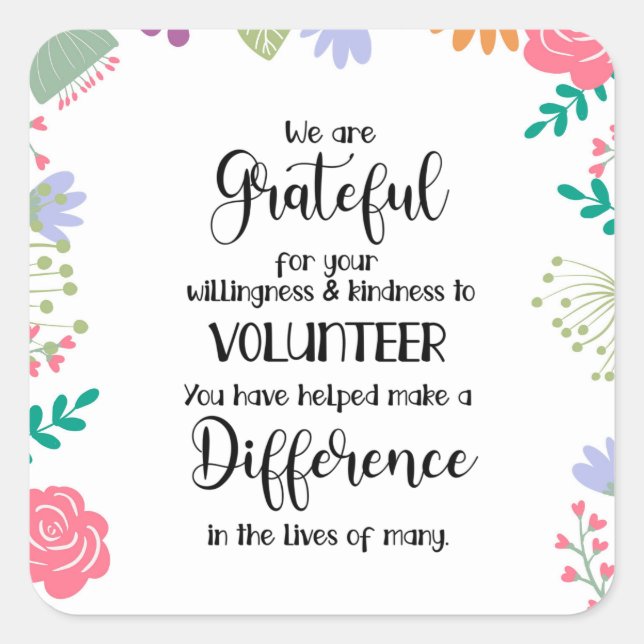 volunteer appreciation week card square sticker (Front)