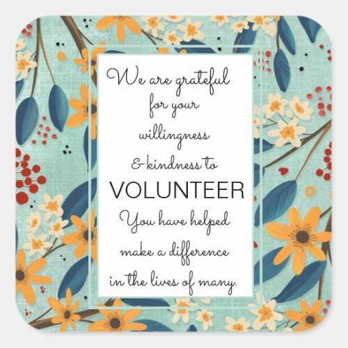 volunteer appreciation week card square sticker