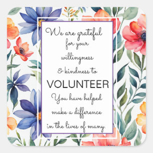 volunteer appreciation week floral card square sticker