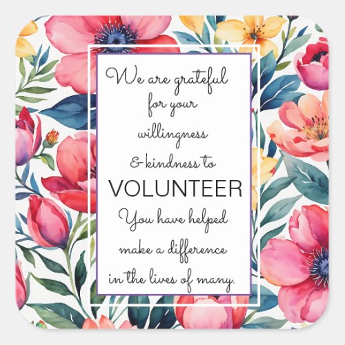 volunteer appreciation week floral pattern card square sticker