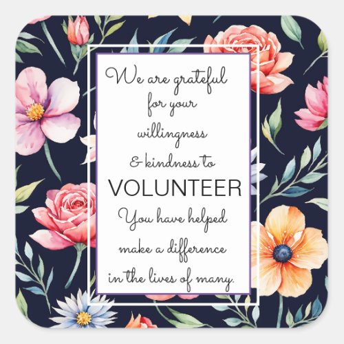 volunteer appreciation week floral pattern card square sticker