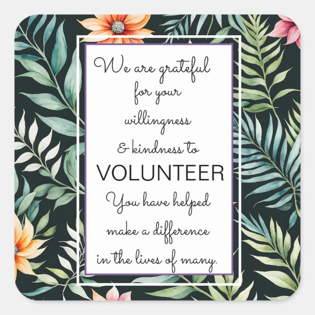 volunteer appreciation week leaf pattern card square sticker (Front)