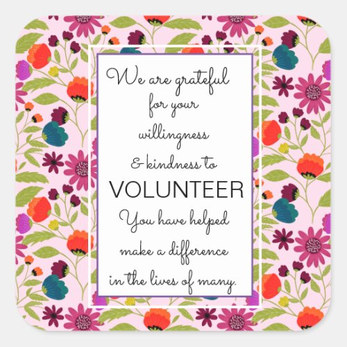 volunteer appreciation week pattern card square sticker