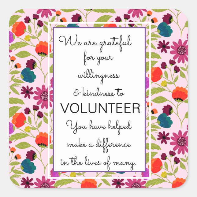volunteer appreciation week pattern card square sticker (Front)