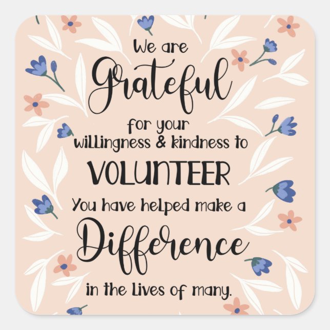 volunteer appreciation week pattern card square sticker (Front)
