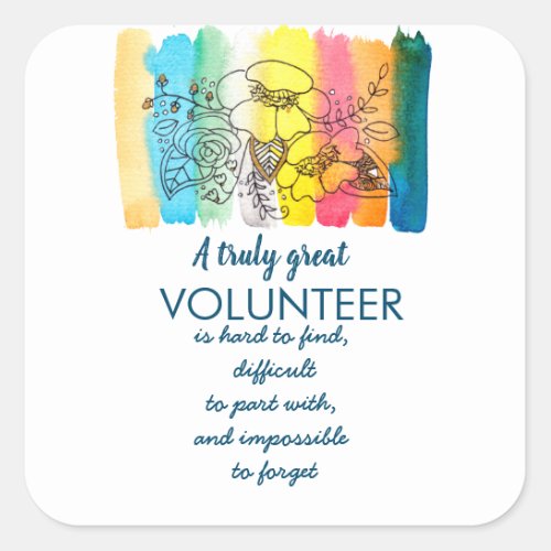 volunteer appreciation week watercolour flowers square sticker