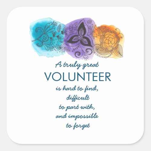 volunteer appreciation week watercolour flowers square sticker
