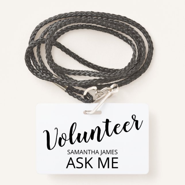 Volunteer Ask Me Name Badge (Front with Lanyard)