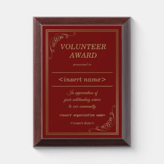 Volunteer Award Plaque